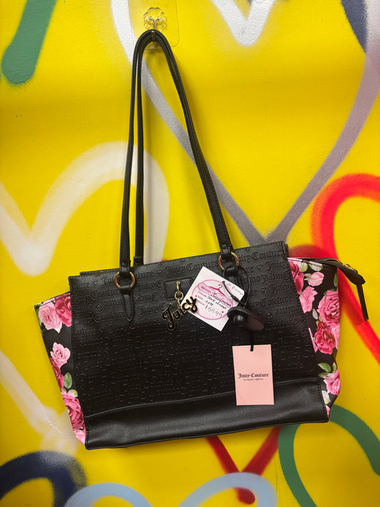 Juicy Couture Black and Rose Floral Satchel Bag, New with Tags