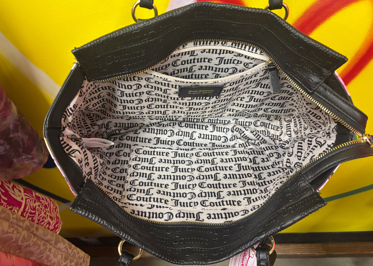 Juicy Couture Black and Rose Floral Satchel Bag, New with Tags