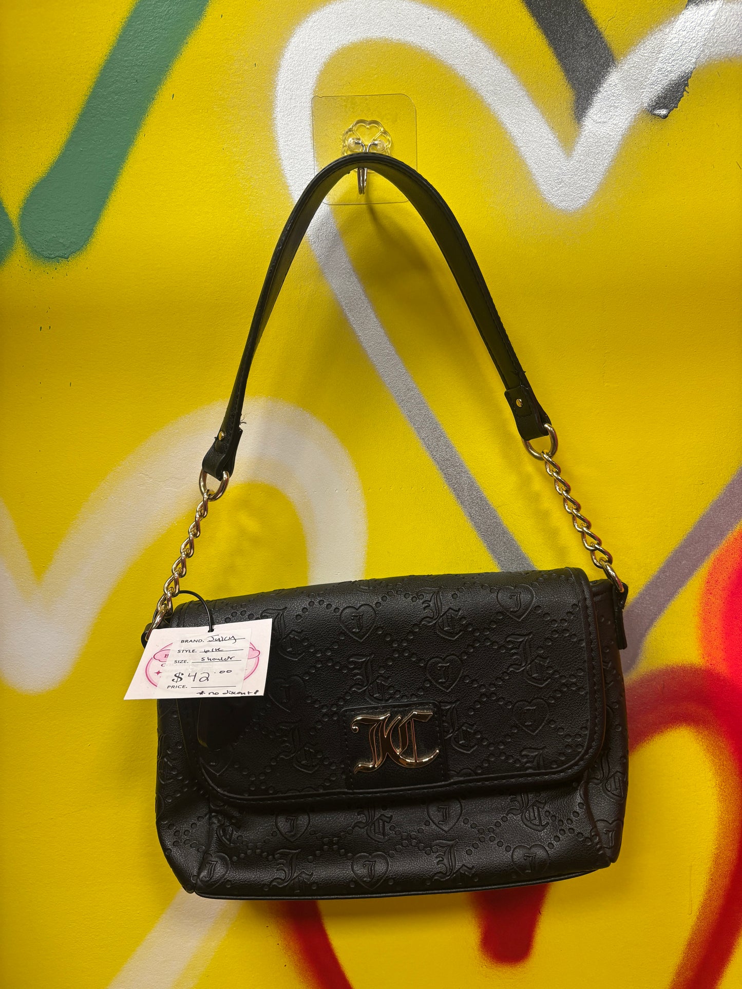 Juicy Couture Black Embossed Shoulder Bag with Chain Strap