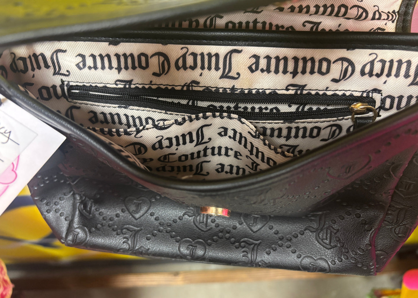 Juicy Couture Black Embossed Shoulder Bag with Chain Strap