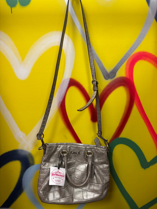 Coach Ashley Small Silver Croc Embossed Satchel