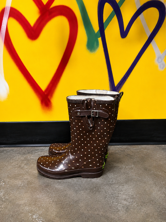 Western Chief Women's Rain Boots | Size 12 | Brown Polka Dot Footwear
