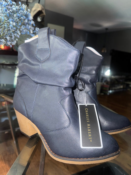 Charles Albert Navy Blue Leather Boots Size 10