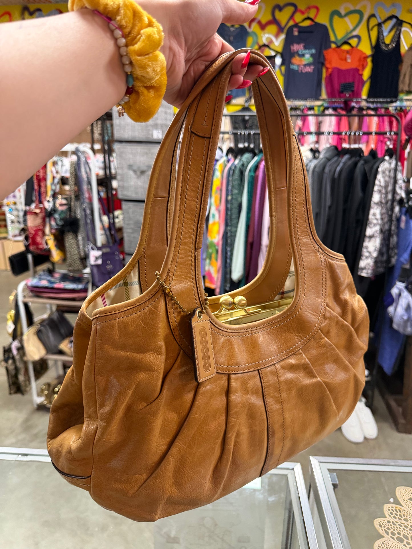 RARE Coach Ergo Signature Tattersal Kisslock leather purse **AUTHENTIC**