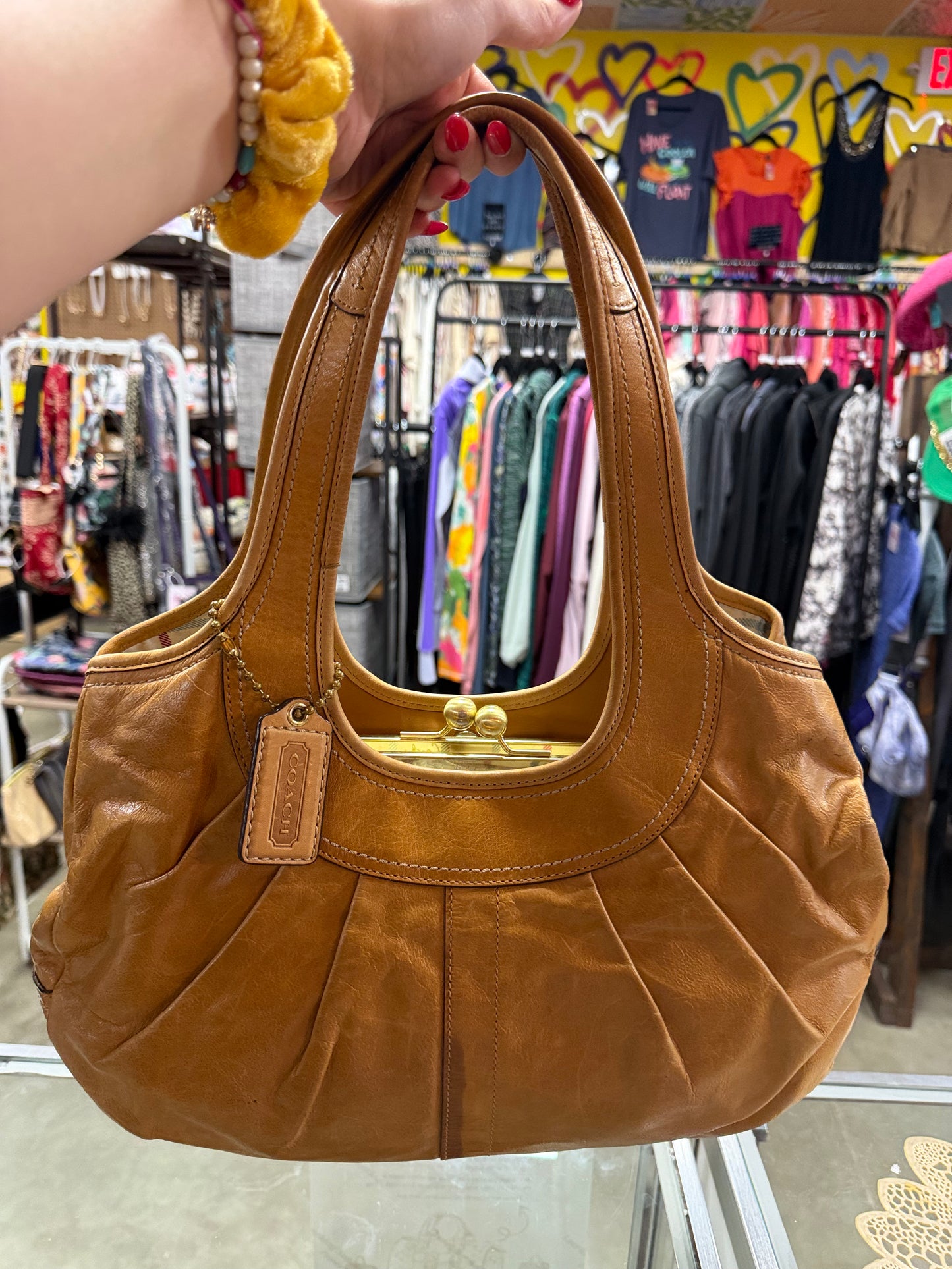 RARE Coach Ergo Signature Tattersal Kisslock leather purse **AUTHENTIC**