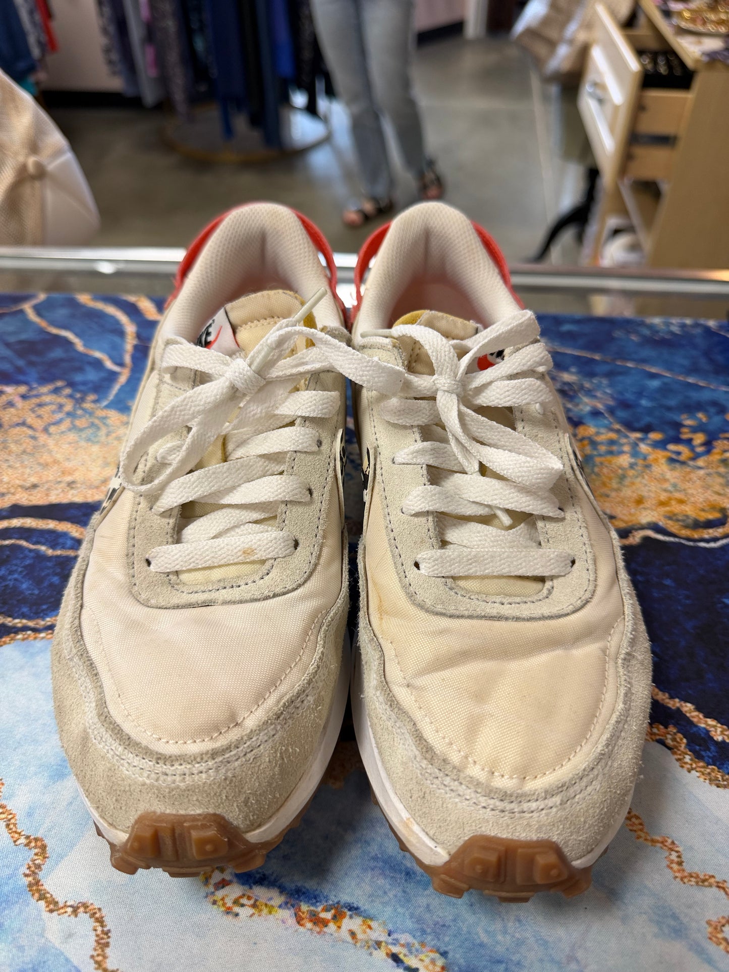 (7.5 WMN) Nike Waffle Debut White Orange Animal Print Suede Athletic Shoes DZ5201-100