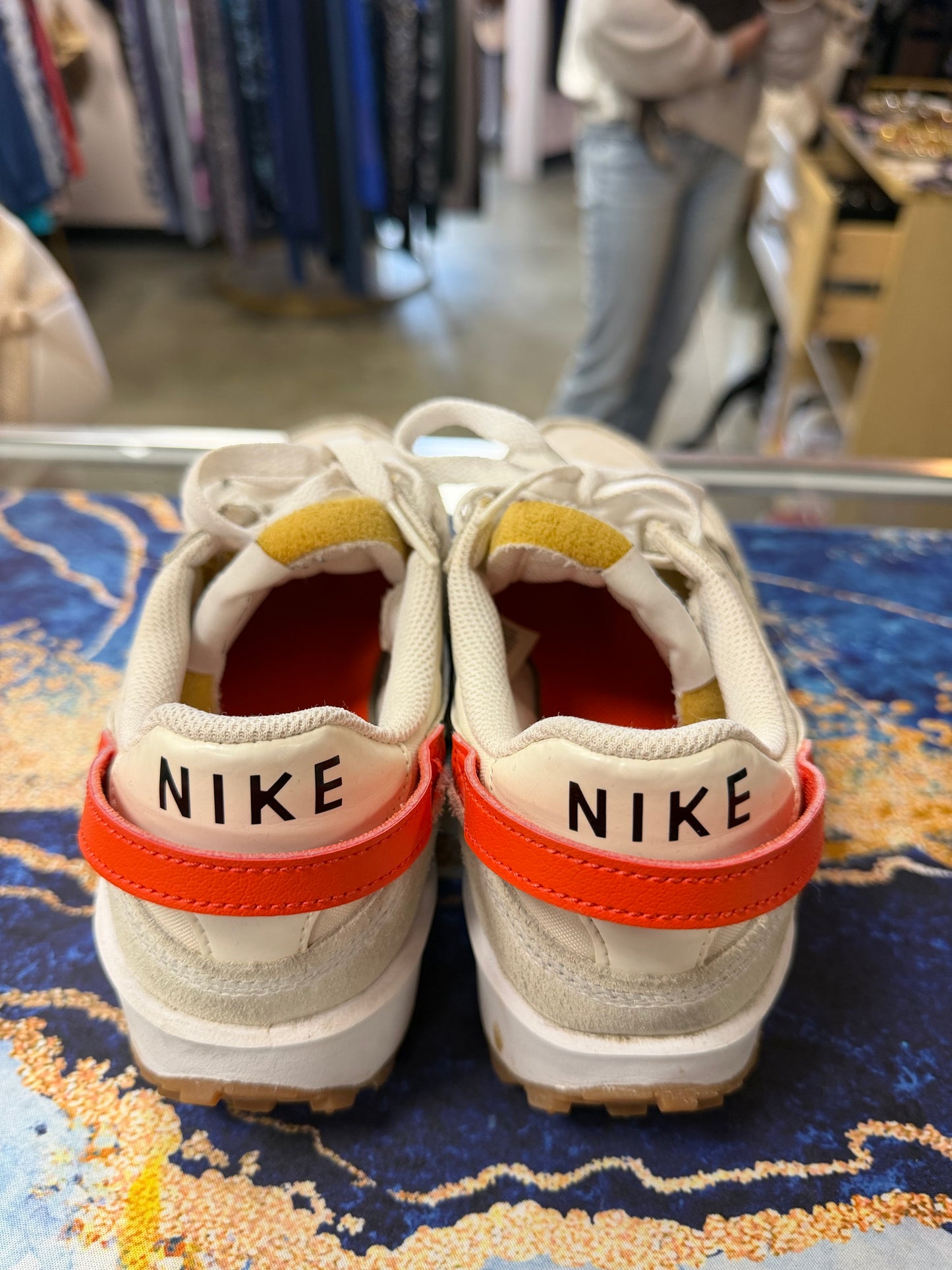 (7.5 WMN) Nike Waffle Debut White Orange Animal Print Suede Athletic Shoes DZ5201-100