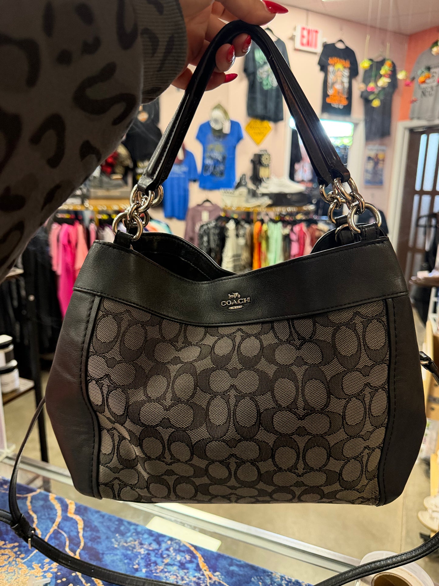 Coach Lexy Edie Signature Jacquard Shoulder Bag Leather 29548 **AUTHENTICATED**