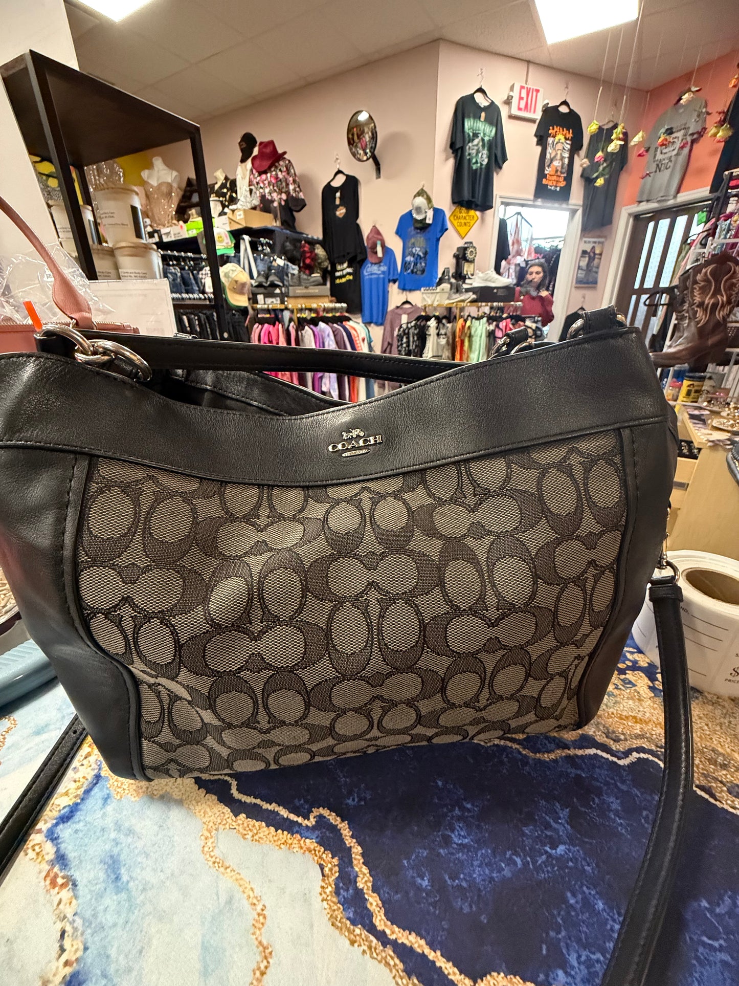 Coach Lexy Edie Signature Jacquard Shoulder Bag Leather 29548 **AUTHENTICATED**