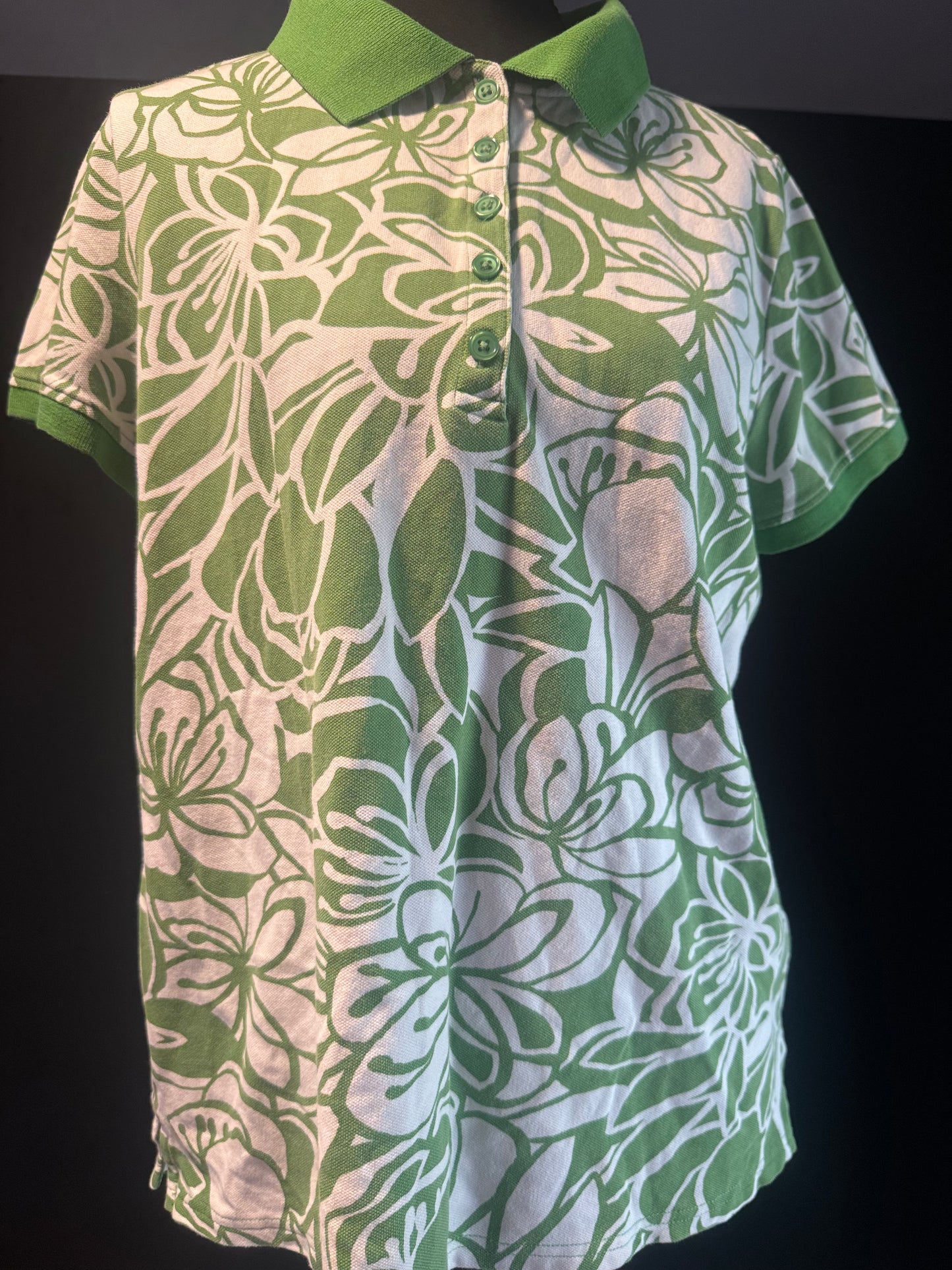 (LARGE) Vintage Liz Claiborne Green Collared Hawaiian Blouse Cotton