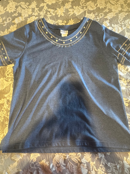 (LARGE) Vintage BonWorth Blue Hand Beaded Blouse