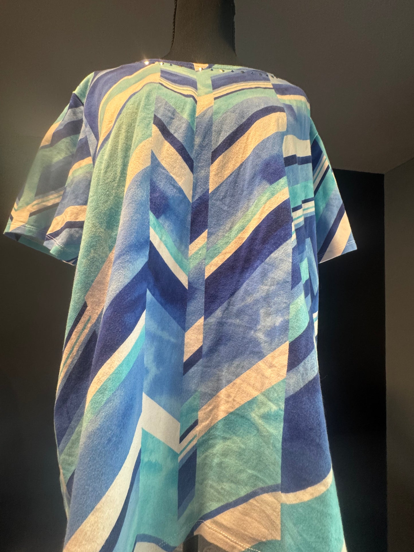 (LARGE) Vintage Alfred Dunner Blue Abstract Cotton Blouse