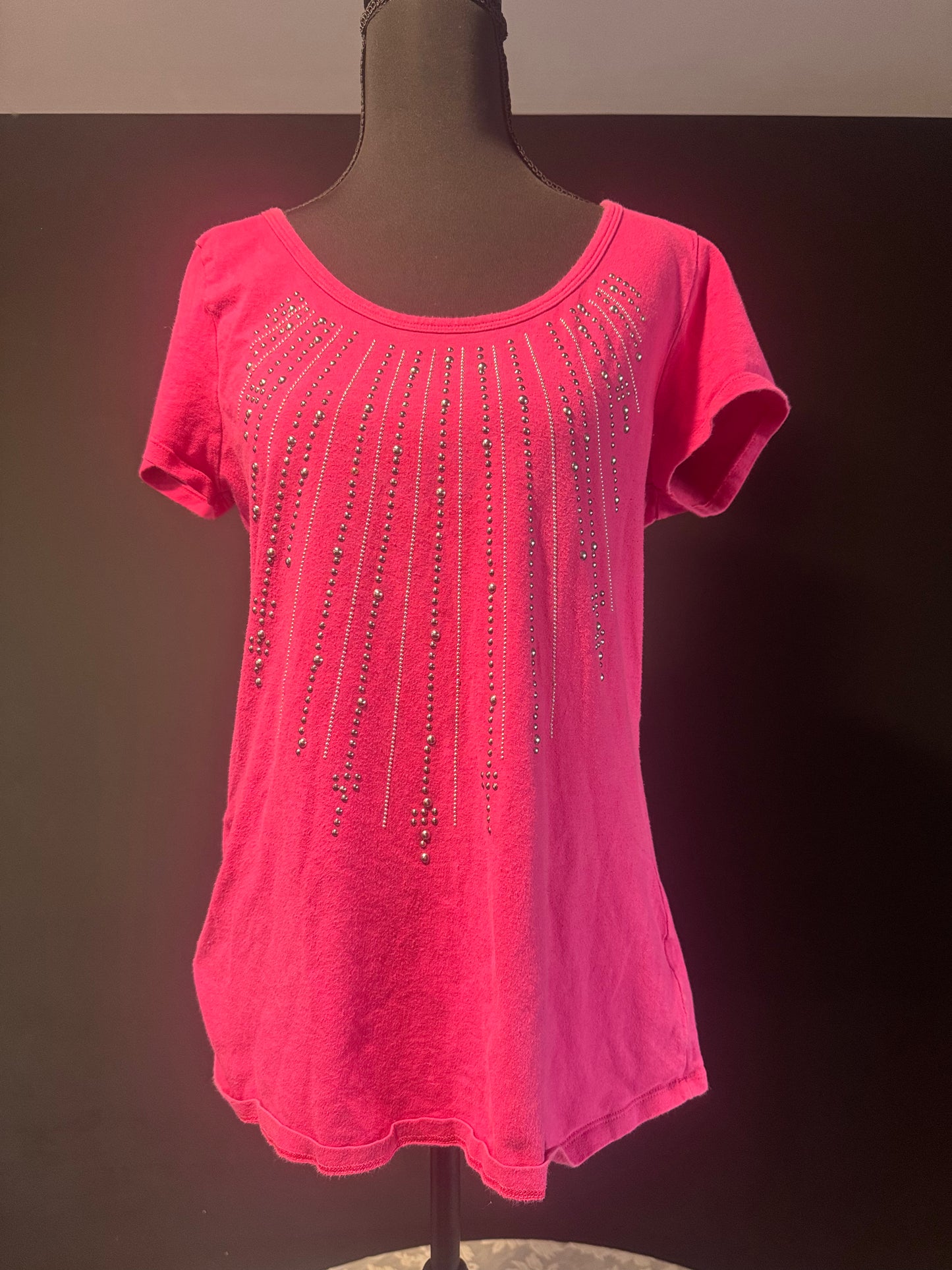 (LARGE) Vintage Carol Rose Pink Jeweled Cotton Blouse