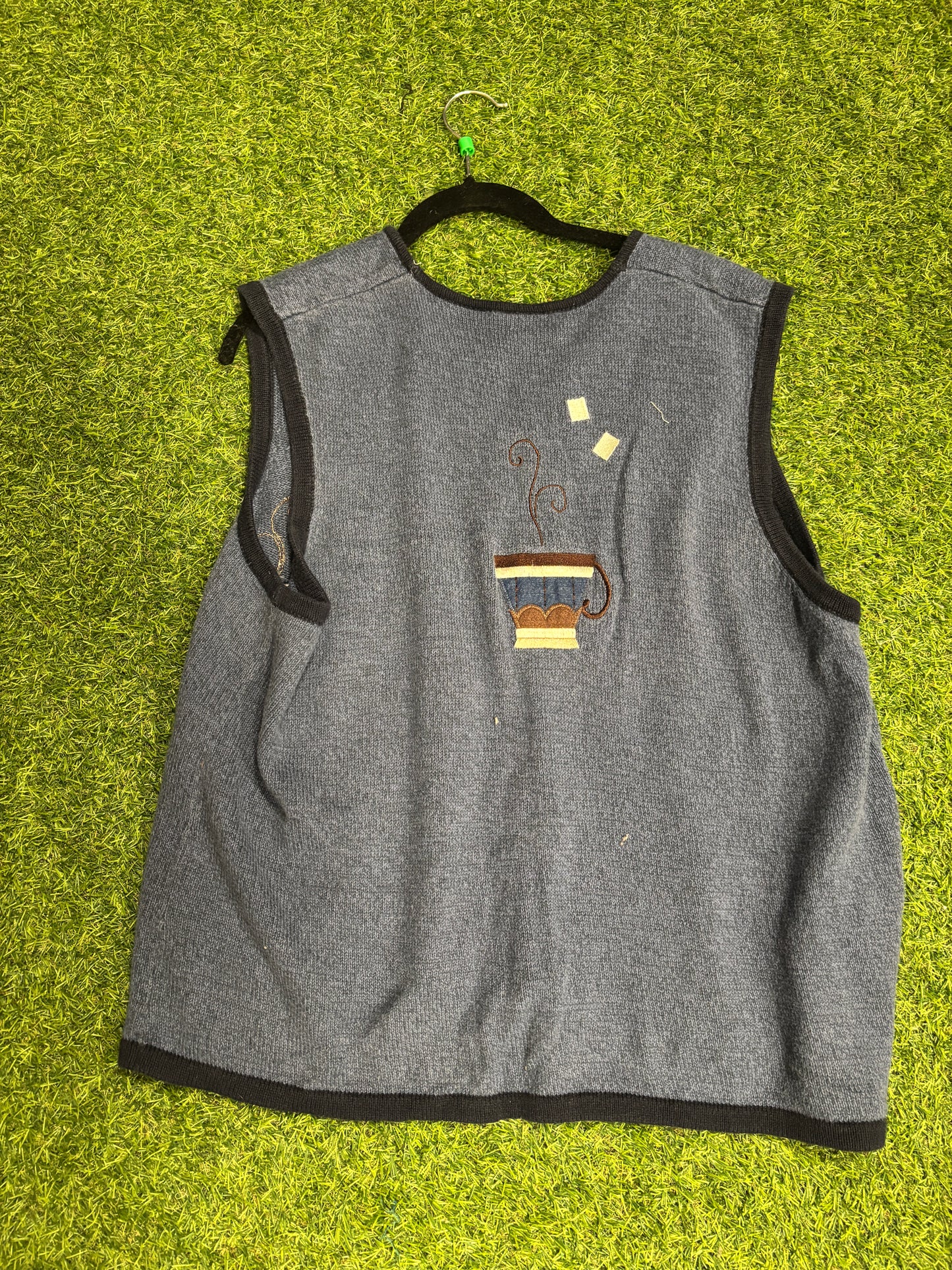 (1X) Vintage CJ Banks Blue Coffee Embroidery Vest