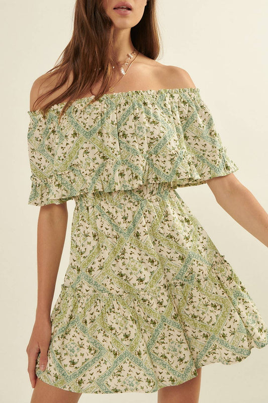 Floral Off Shoulder Neck Mini Dress