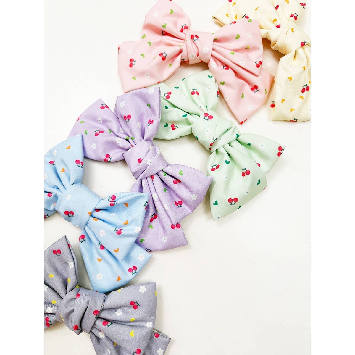 Double Layer Soft Tone Cherry Bow Hair Clips