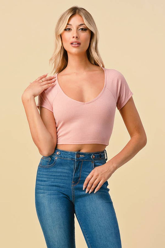 V-NECK RIB CROP TEE