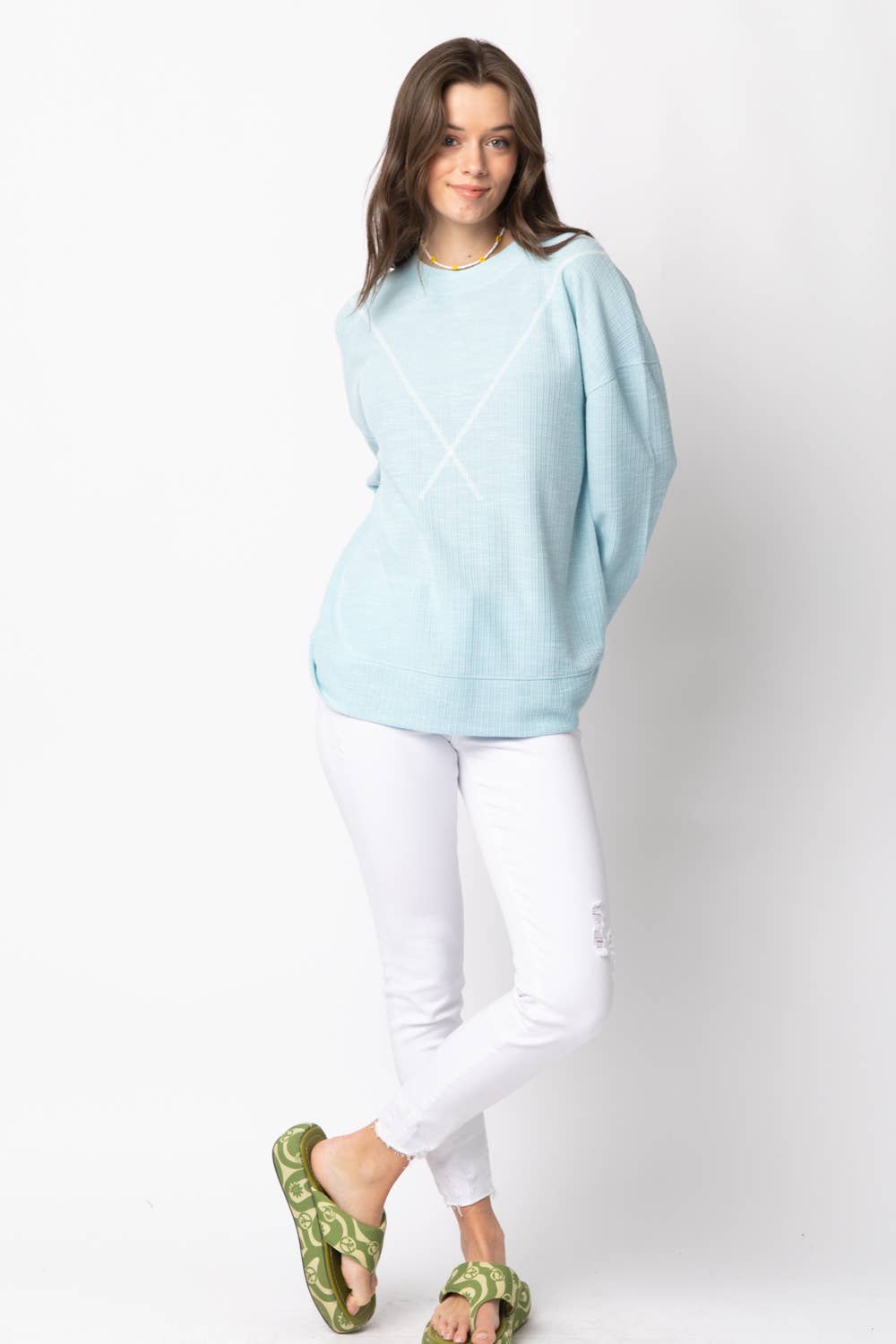 Ribbed Knit V Stitch Top