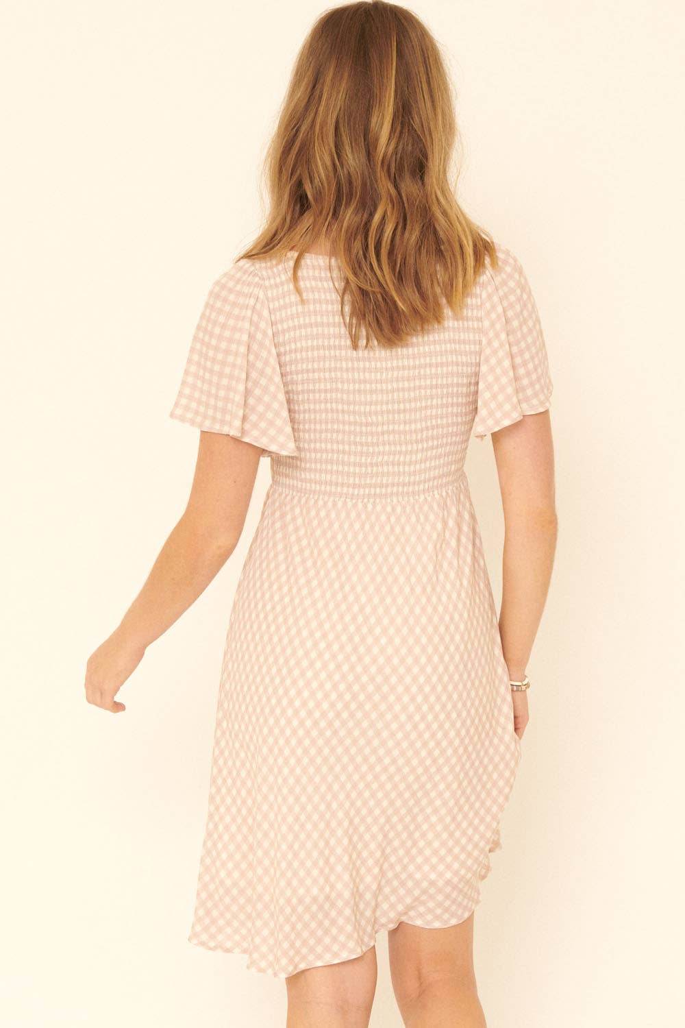 Plaid V-Neck Front Cutout Elastic Waist Mini Dress