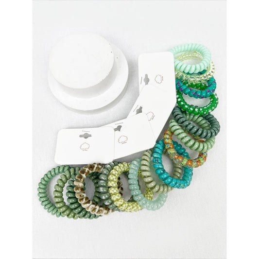 Green Tone Multi Design Spiral Hair Ties