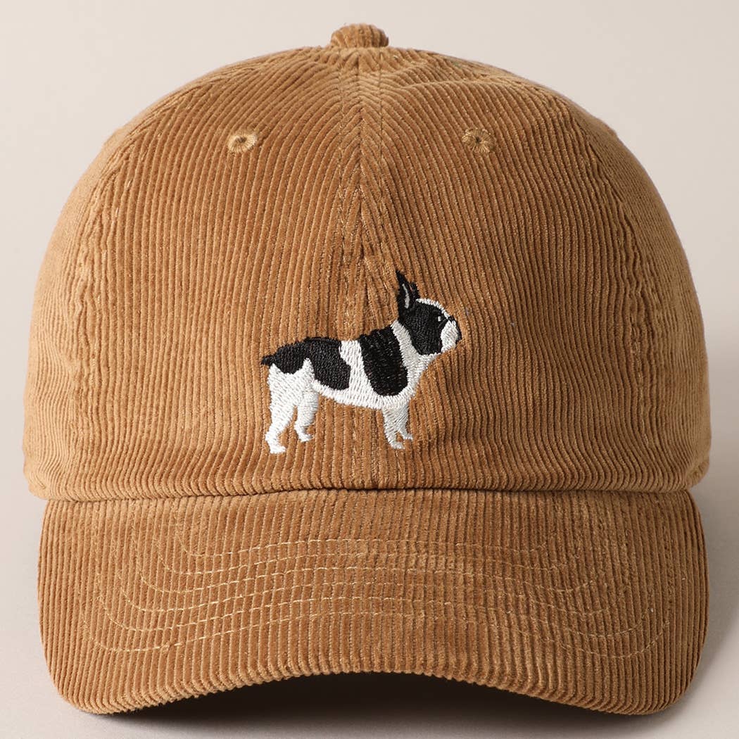 French Bulldog Embroidered Corduroy Baseball Cap
