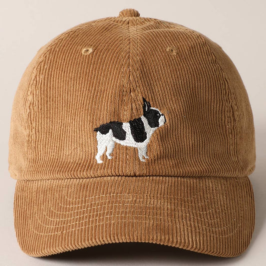 French Bulldog Embroidered Corduroy Baseball Cap