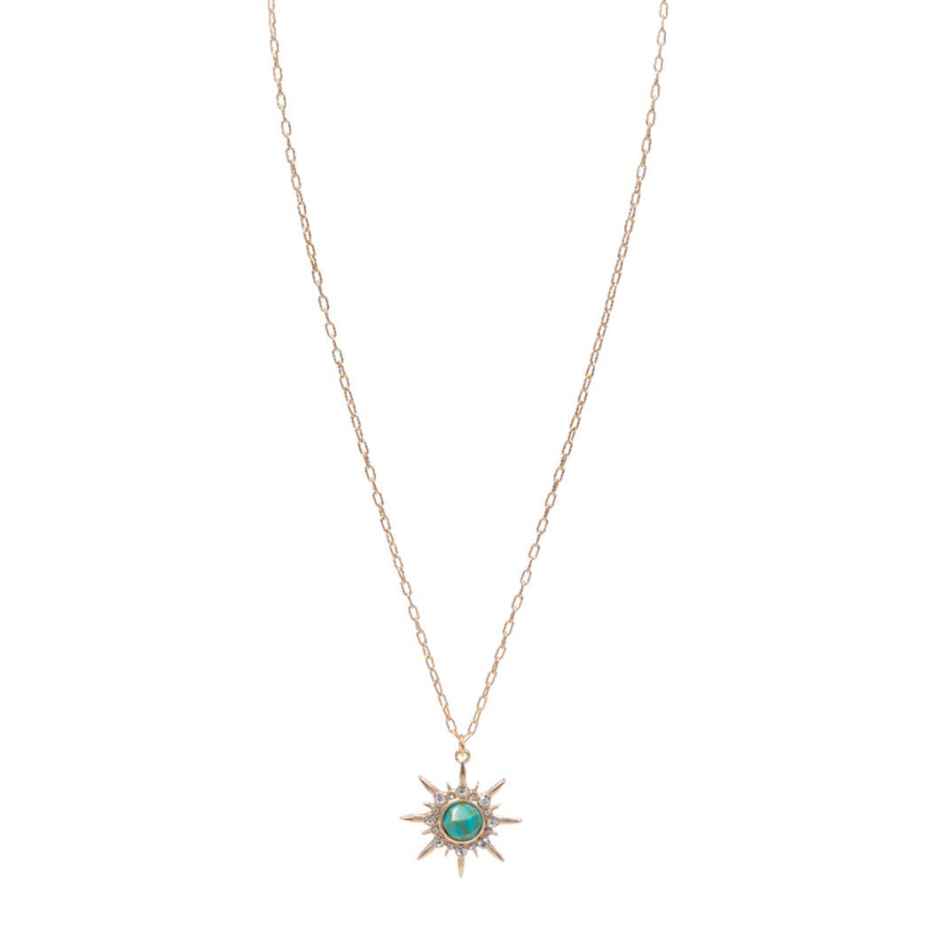 Sunburst Pendant Necklace w Semi-Precious Stone