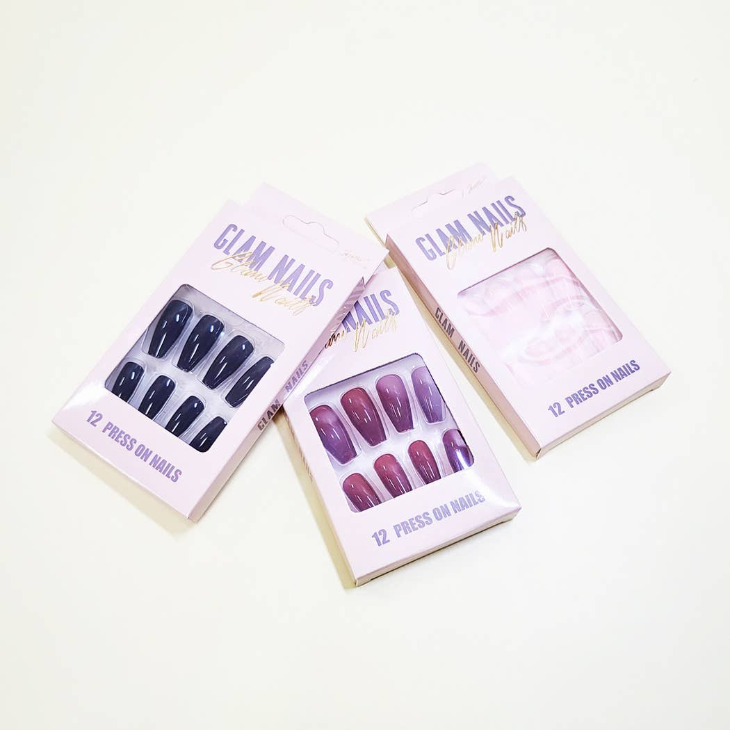 Glossy Coffin Shape Pre Glued Press On Nail Set