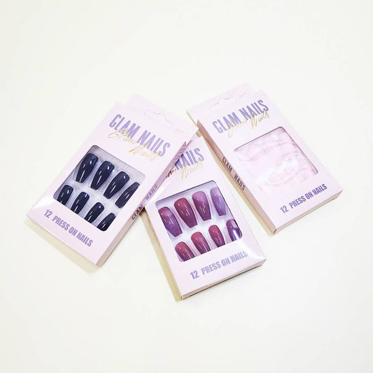 Glossy Coffin Shape Pre Glued Press On Nail Set