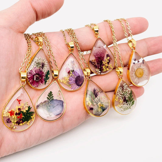Genuine Pressed Dried Flower Floral Charm Necklace