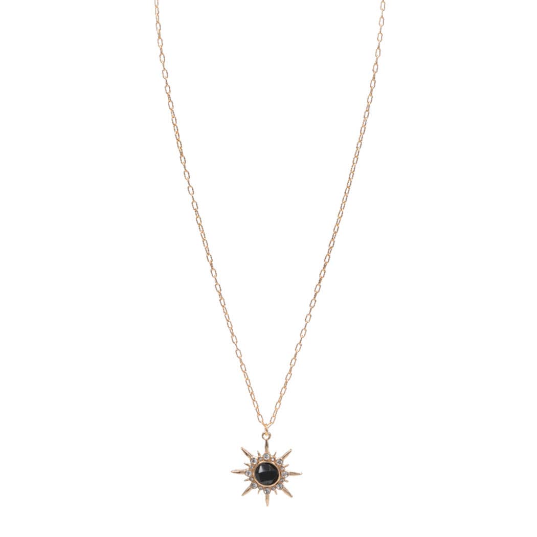 Sunburst Pendant Necklace w Semi-Precious Stone