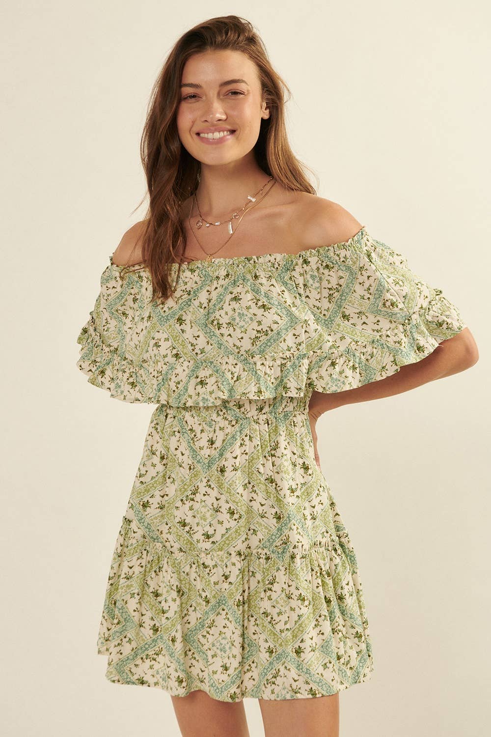 Floral Off Shoulder Neck Mini Dress